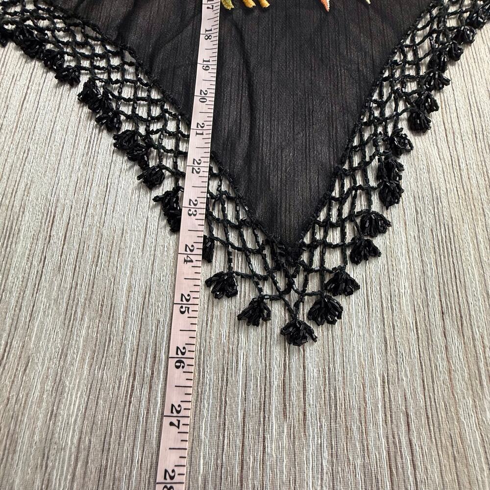 Vintage ATG Embroidered Beaded Fringe Scarf Wrap Shawl Whimsigoth Gypsy Boho‎ - Picture 9 of 16